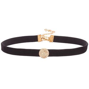Avon Black/Rose Goldtone Glass Stones Medallion Velvet Choker